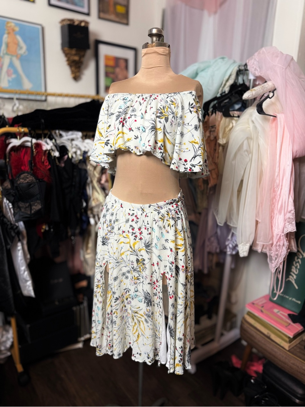 Cottagecore Boho Skirt Set Off The Shoulder Top XS Bohemian Bohochic